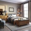 Burford Bed Frame Fabric Headboard with a wooden frame - rest of frame in a wooden finish