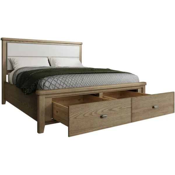 Horton Upholstered Oak Bed Frame with End Drawers